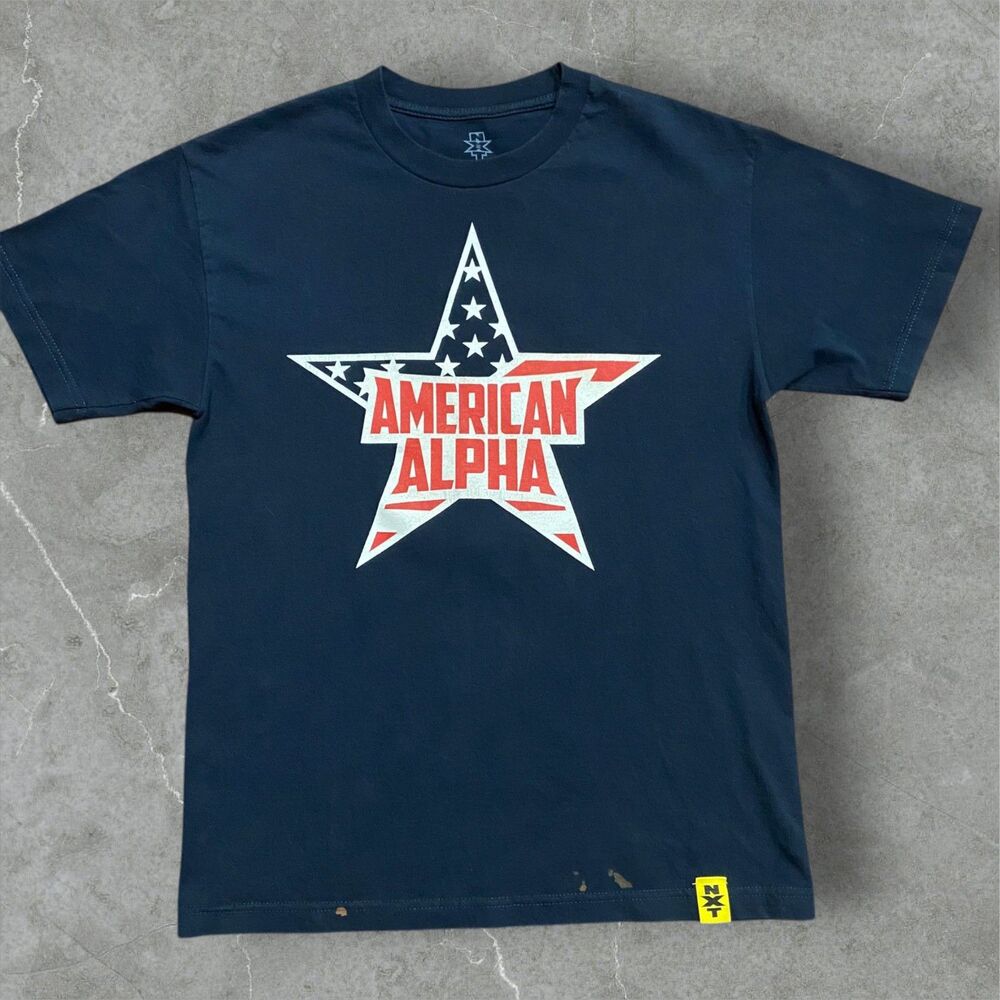 WWE NXT Wrestling American Alpha Chad Gable Navy Blue Cotton T-Shirt Mens M